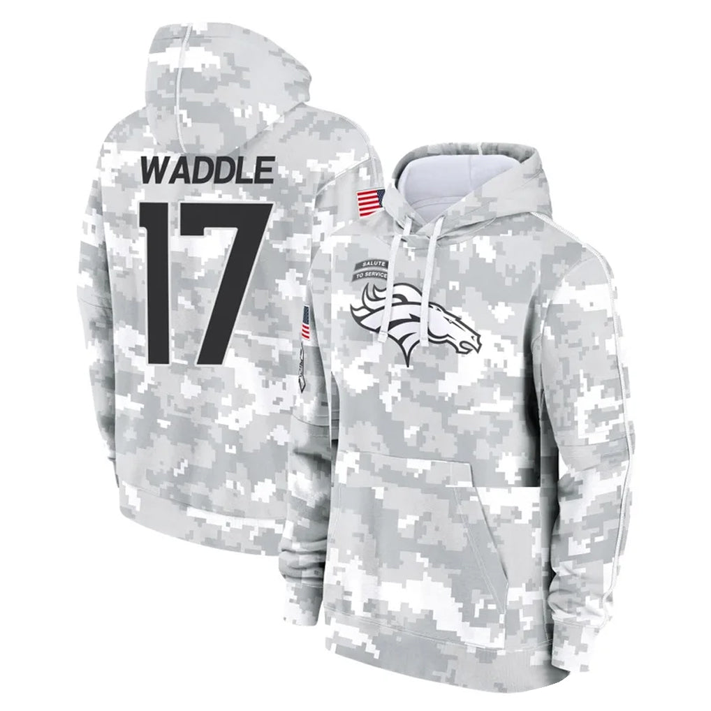 Kooe D.Broncos #17 Jaylen Waddle Player Arctic Camo Salute to Service Hoodies Limited Game Stitched Jerseys