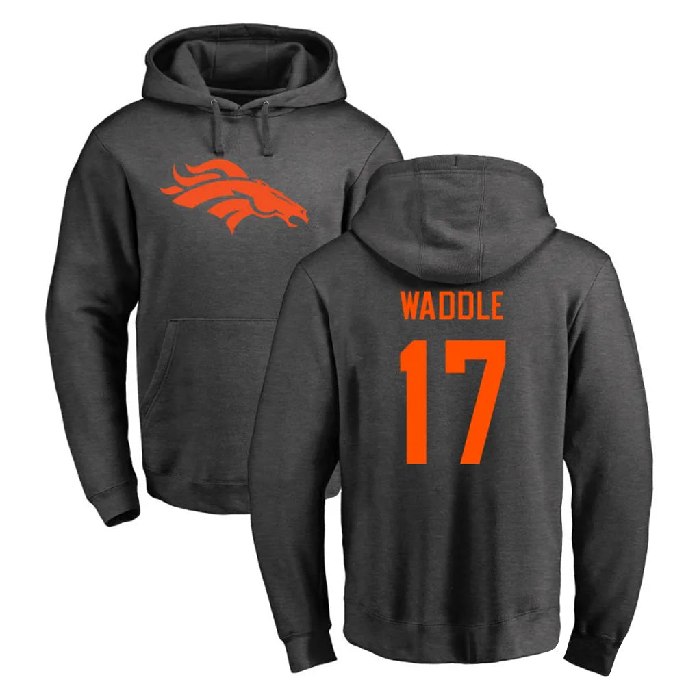 Kooe D.Broncos #17 Jaylen Waddle Player Ash One Color Pullover Hoodie Limited Stitched Jerseys