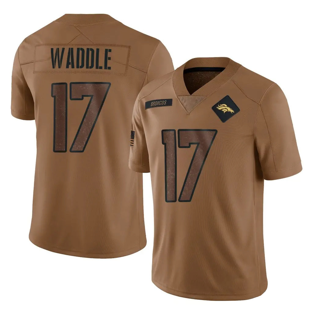 Kooe D.Broncos #17 Jaylen Waddle Player Brown Salute To Service Limited Stitched Jerseys