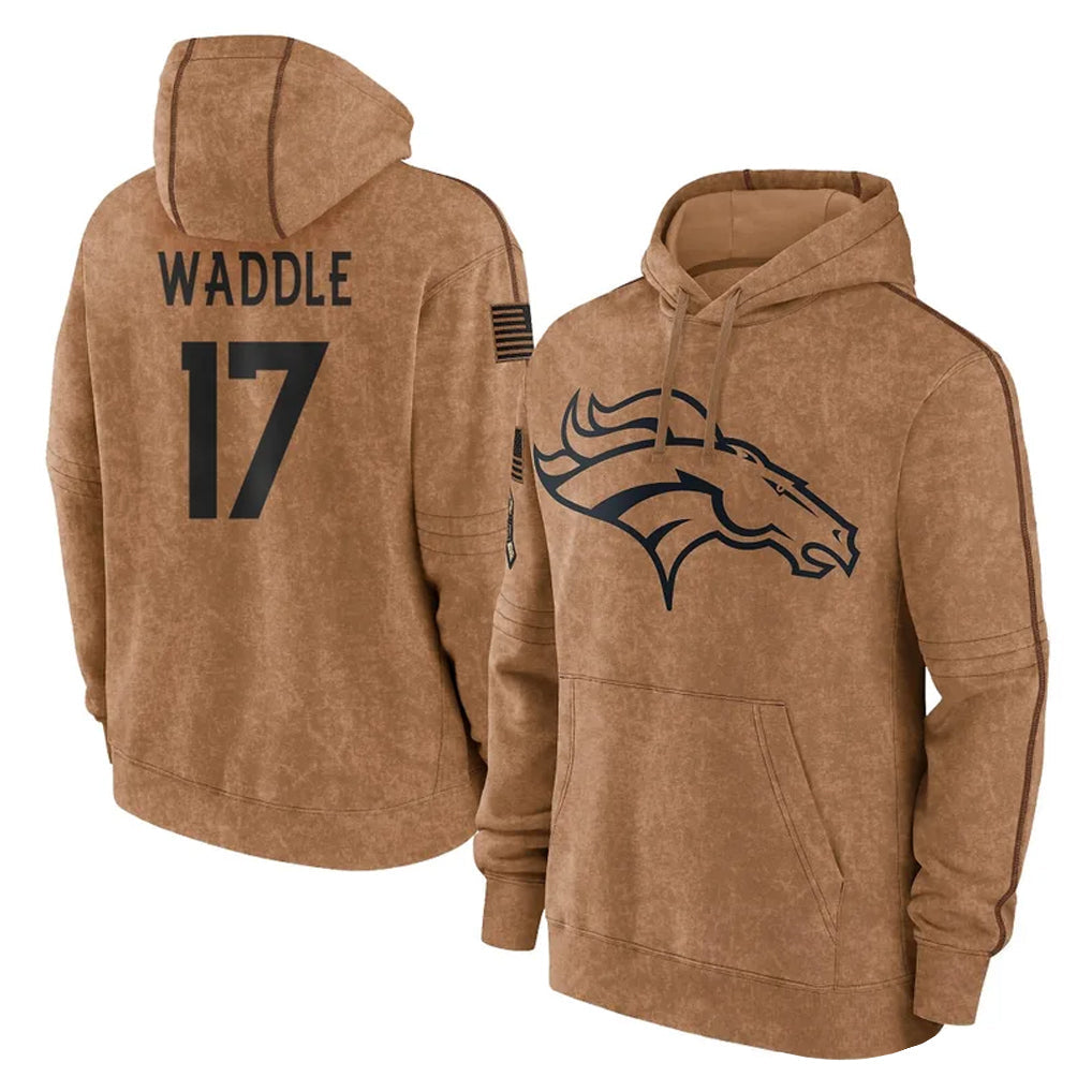 Kooe D.Broncos #17 Jaylen Waddle Player Brown Salute to Service Hoodies Limited Game Stitched Jerseys