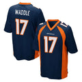 Kooe D.Broncos #17 Jaylen Waddle Player Navy Game Stitched Jerseys