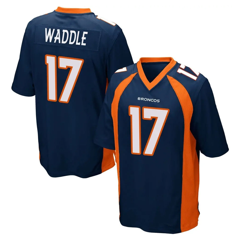 Kooe D.Broncos #17 Jaylen Waddle Player Navy Game Stitched Jerseys