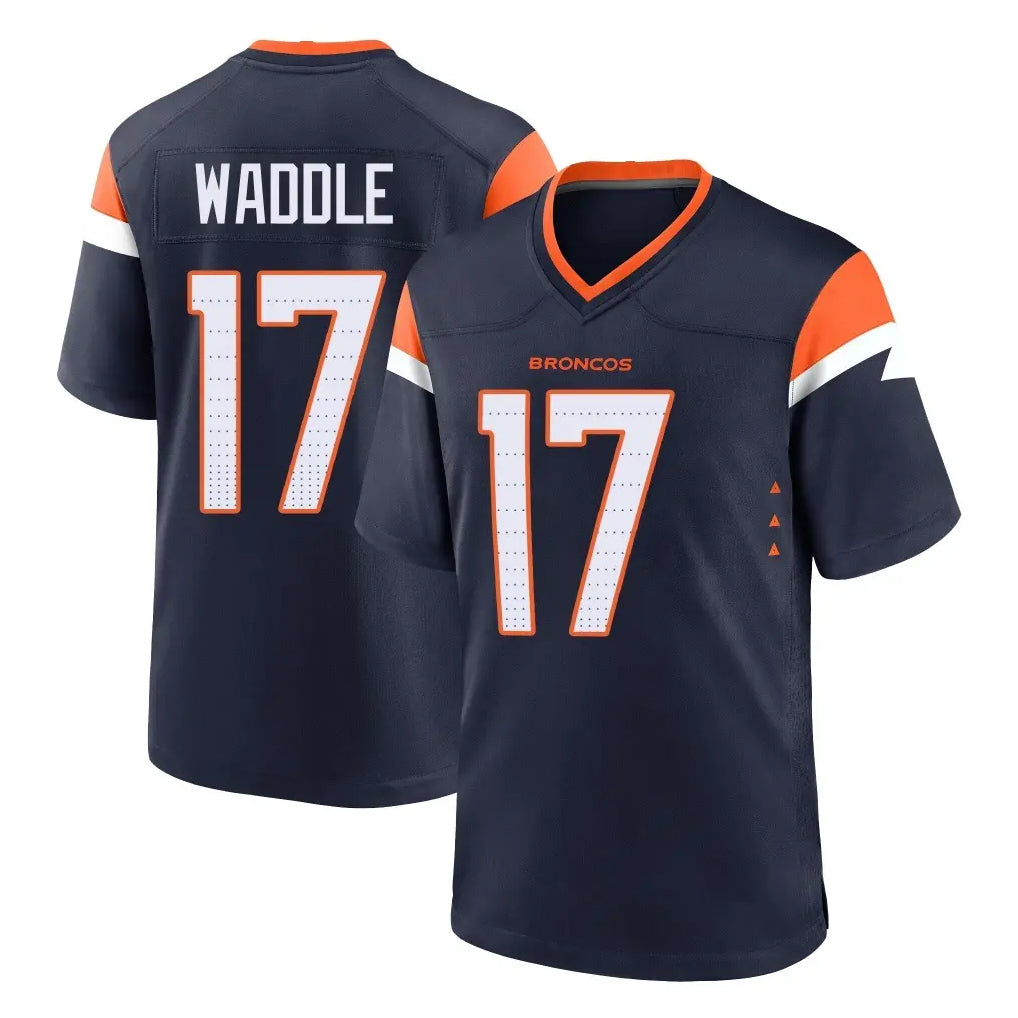 Kooe D.Broncos #17 Jaylen Waddle Player Navy Home Game Stitched Jerseys