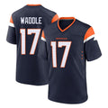 Kooe D.Broncos #17 Jaylen Waddle Player Navy Home Game Stitched Jerseys