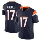 Kooe D.Broncos #17 Jaylen Waddle Player Navy Limited Vapor F.U.S.E. Home Game Stitched Jerseys