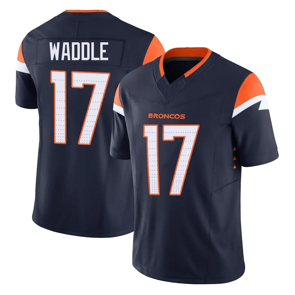 Kooe D.Broncos #17 Jaylen Waddle Player Navy Limited Vapor F.U.S.E. Home Game Stitched Jerseys