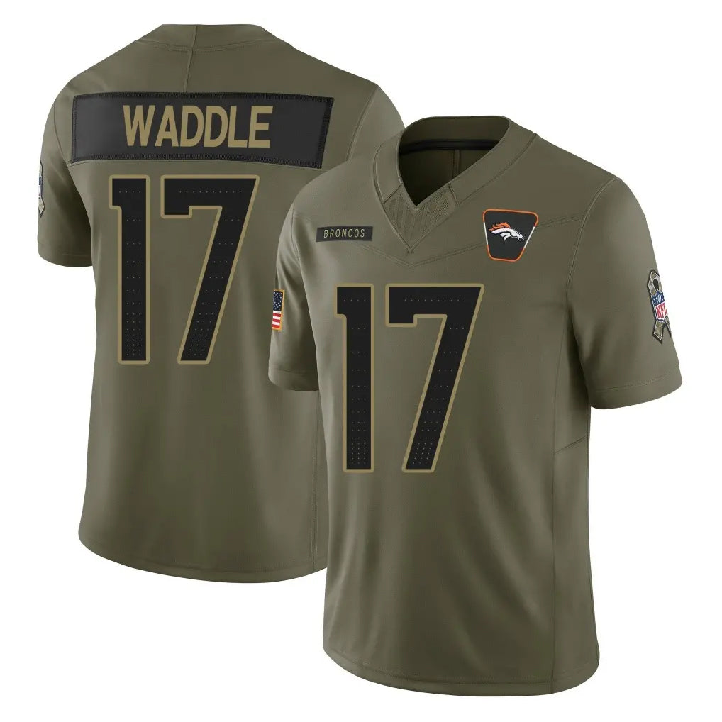 Kooe D.Broncos #17 Jaylen Waddle Player Olive 2025 Salute To Service Limited Home Game Stitched Jerseys