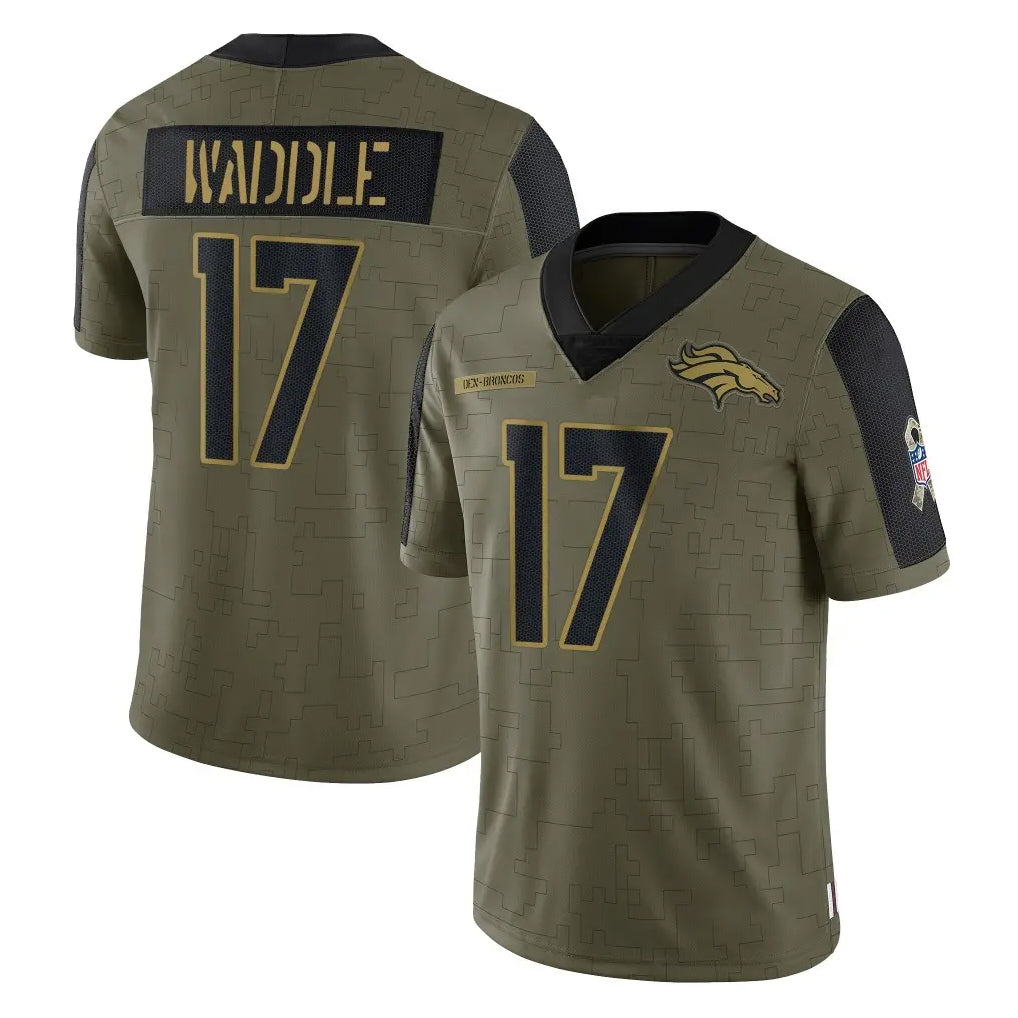 Kooe D.Broncos #17 Jaylen Waddle Player Olive Salute To Service Limited Game Stitched Jerseys