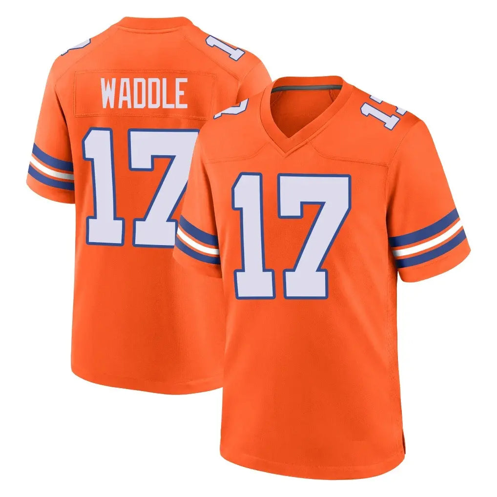 Kooe D.Broncos #17 Jaylen Waddle Player Orange Alternate Collection Throwback Game Stitched Jerseys