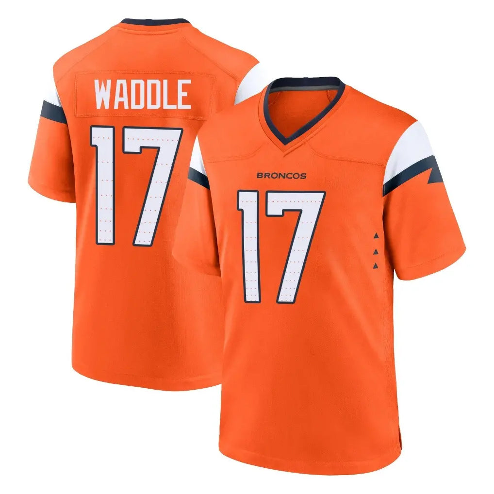 Kooe D.Broncos #17 Jaylen Waddle Player Orange Home Game Stitched Jerseys