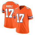Kooe D.Broncos #17 Jaylen Waddle Player Orange Limited Alternate Vapor F.U.S.E. Throwback Game Stitched Jerseys