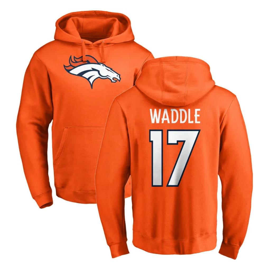 Kooe D.Broncos #17 Jaylen Waddle Player Orange Pullover Hoodie Limited Stitched Jerseys