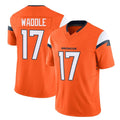 Kooe D.Broncos #17 Jaylen Waddle Player Orange Vapor F.U.S.E. Limited Home Game Stitched Jerseys
