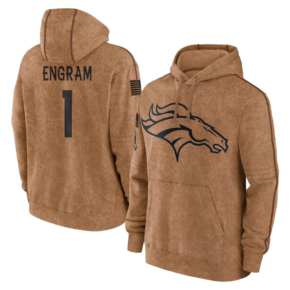 Kooe D.Broncos #1 Evan Engram Player Brown Salute to Service Hoodies Limited Game Stitched Jerseys