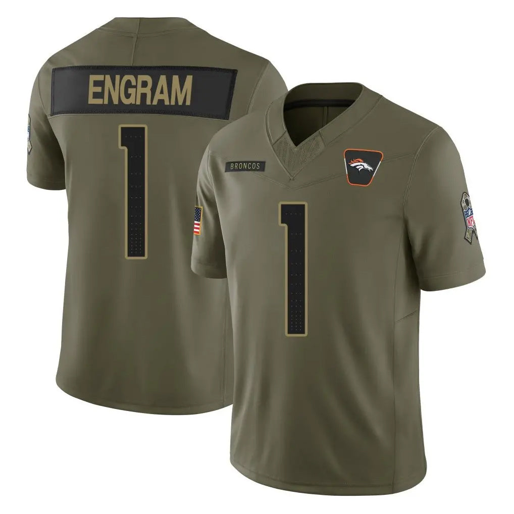 Kooe D.Broncos #1 Evan Engram Player Olive 2025 Salute To Service Limited Home Game Stitched Jerseys