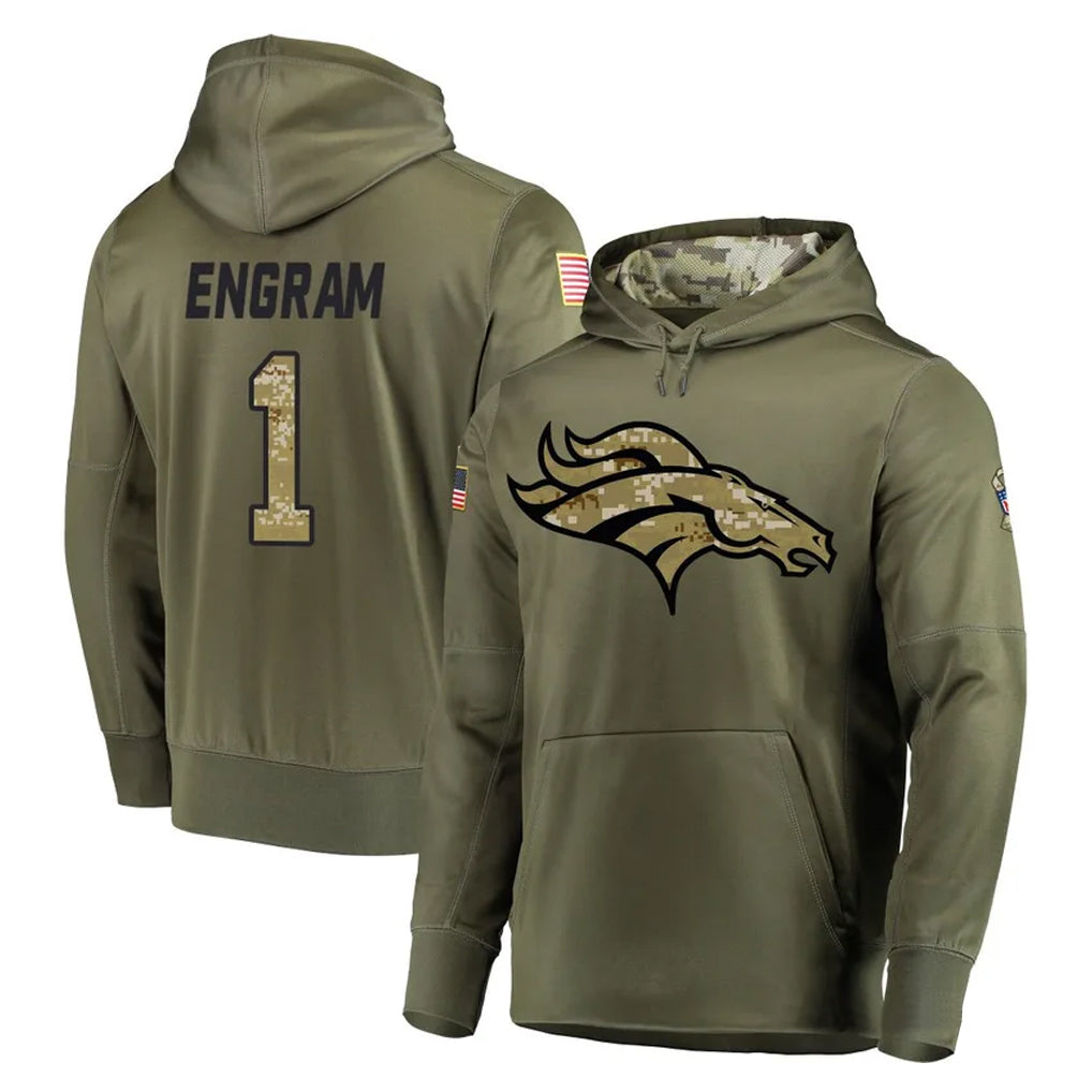 Kooe D.Broncos #1 Evan Engram Player Olive Salute to Service Pullover Hoodies Home Game Stitched Jerseys