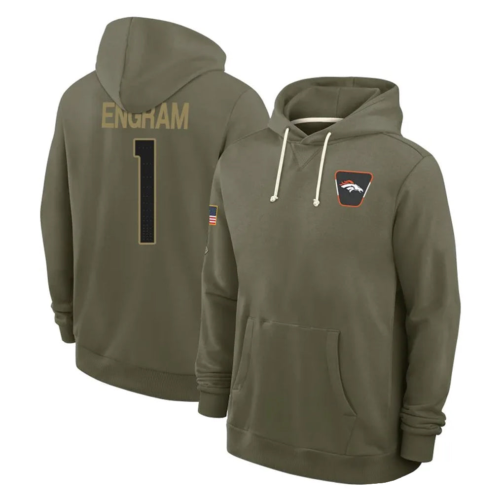 Kooe D.Broncos #1 Evan Engram Player Olive Salute to Service Pullover Hoodies Limited Stitched Jerseys
