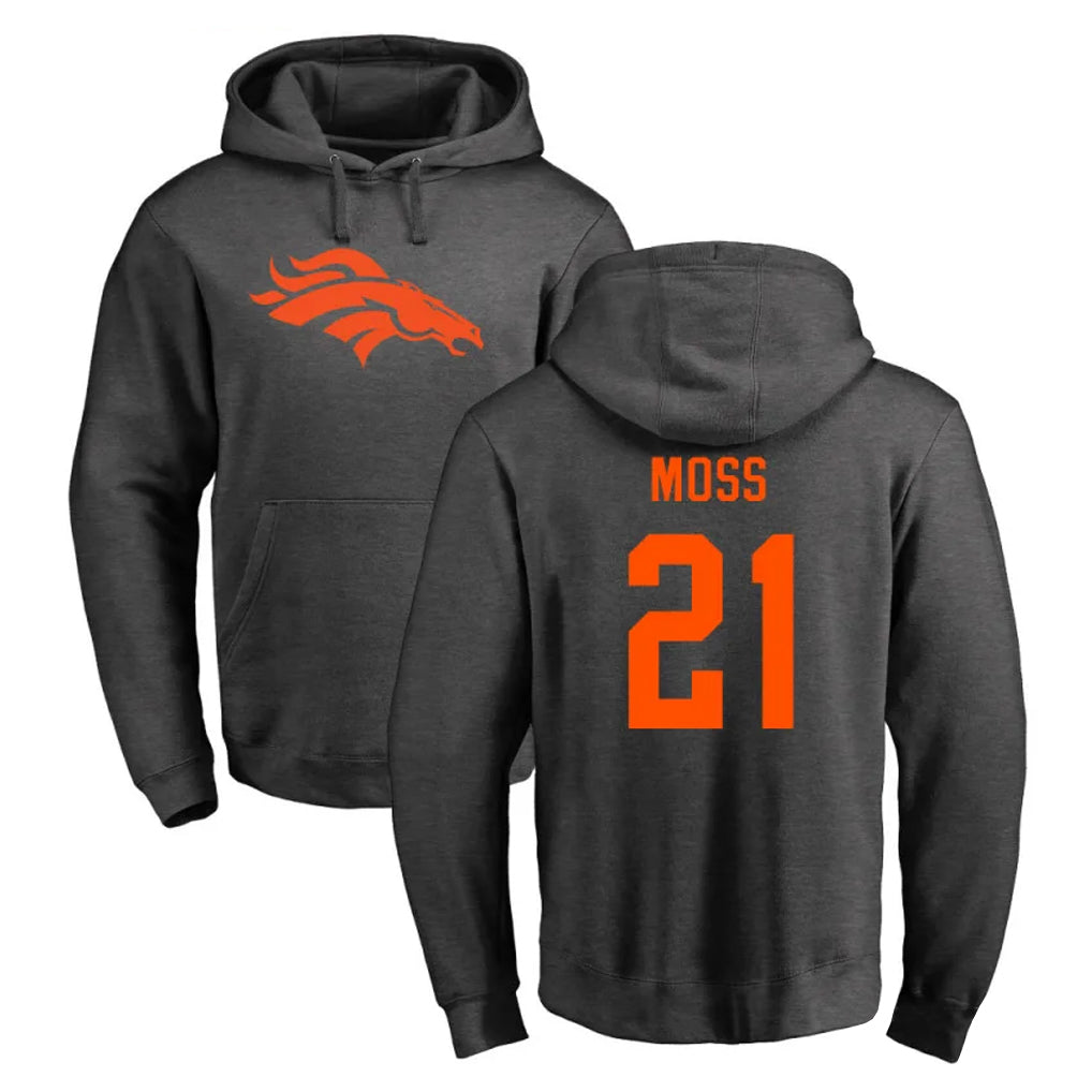 Kooe D.Broncos #21 Riley Moss Player Ash One Color Pullover Hoodie Limited Stitched Jerseys