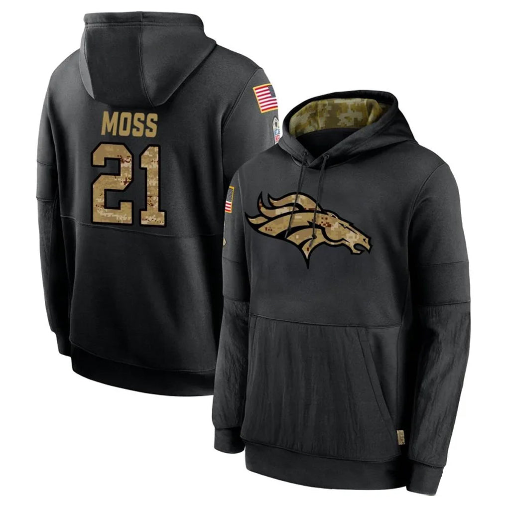 Kooe D.Broncos #21 Riley Moss Player Black Salute to Service Pullover Hoodies Limited Stitched Jerseys