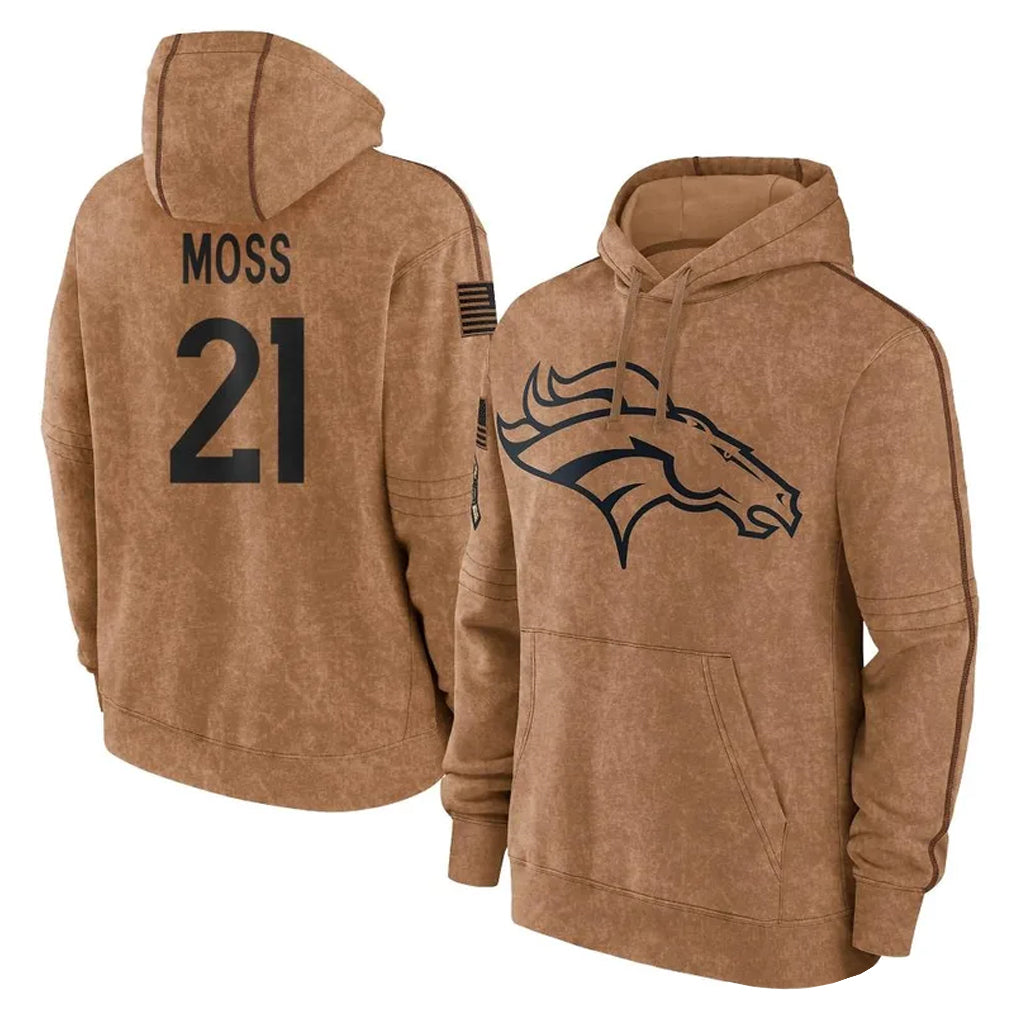 Kooe D.Broncos #21 Riley Moss Player Brown Salute to Service Hoodies Limited Game Stitched Jerseys