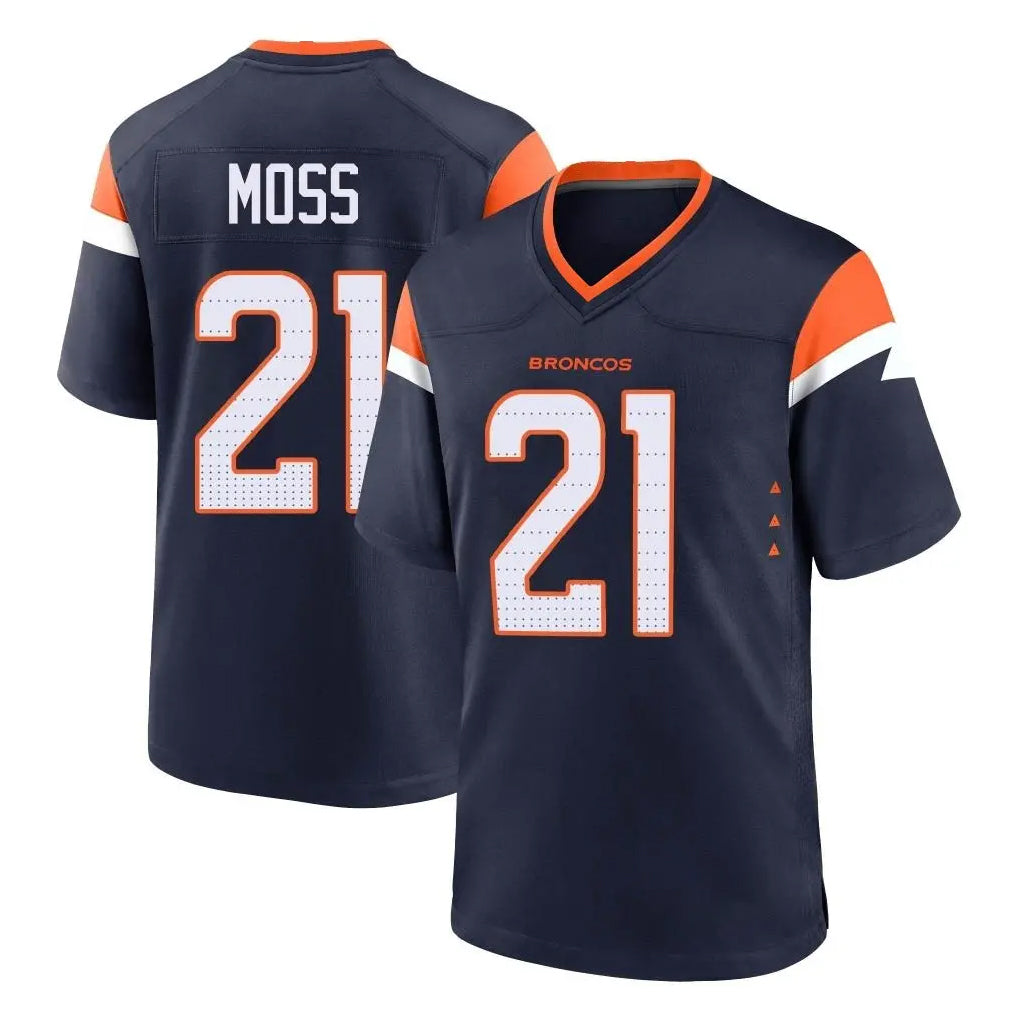 Kooe D.Broncos #21 Riley Moss Player Navy Home Game Stitched Jerseys