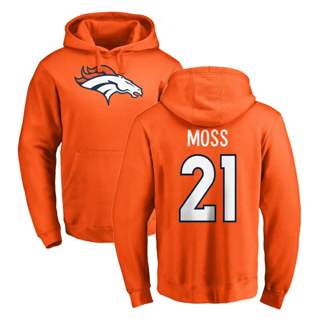 Kooe D.Broncos #21 Riley Moss Player Orange Pullover Hoodie Limited Stitched Jerseys