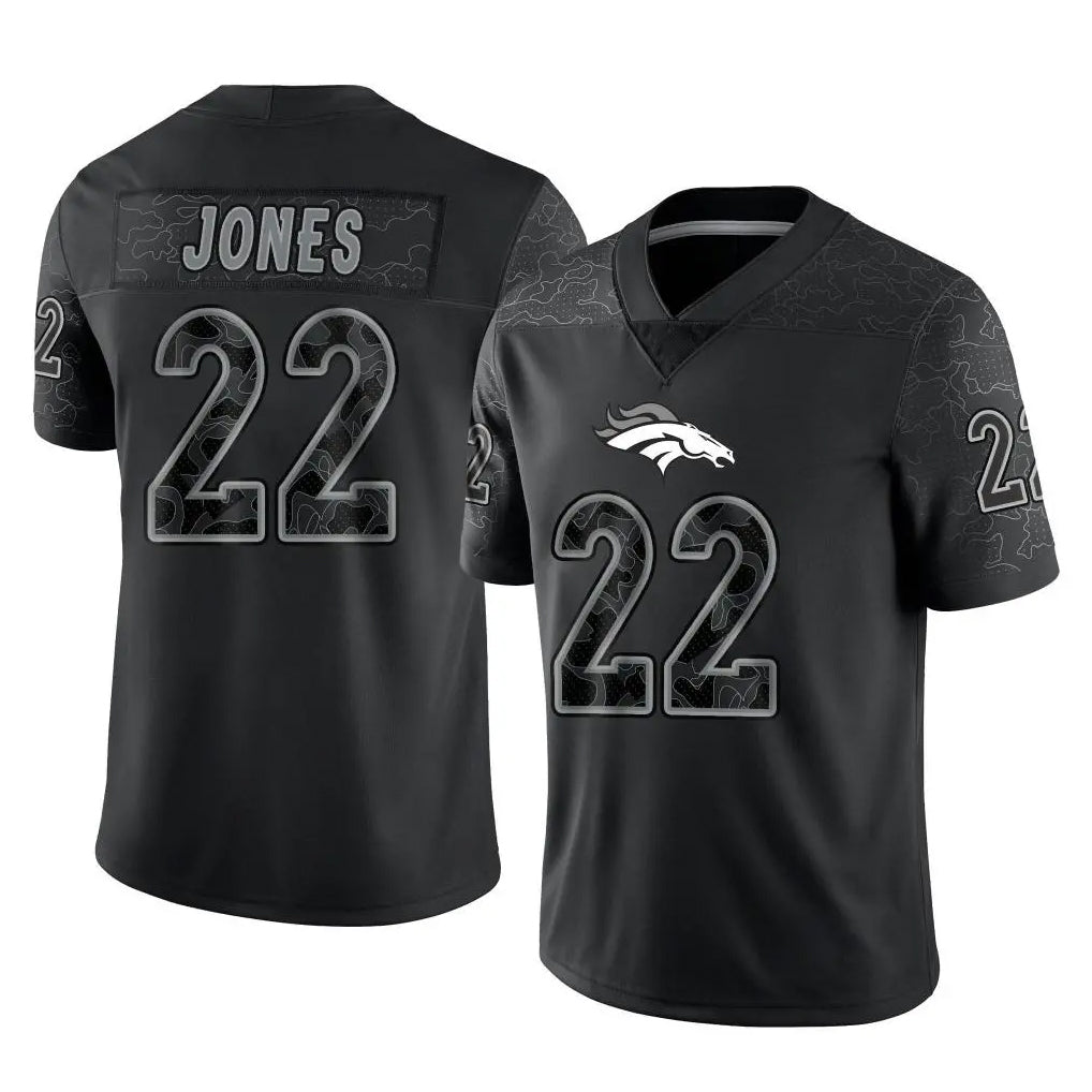 Kooe D.Broncos #22 Brandon Jones Player Black Reflective Limited Stitched Jerseys