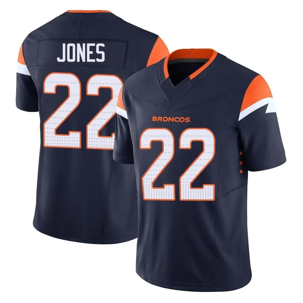 Kooe D.Broncos #22 Brandon Jones Player Navy Limited Vapor F.U.S.E. Home Game Stitched Jerseys