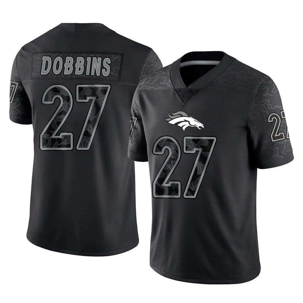 Kooe D.Broncos #27 J.K. Dobbins Player Black Reflective Limited Stitched Jerseys