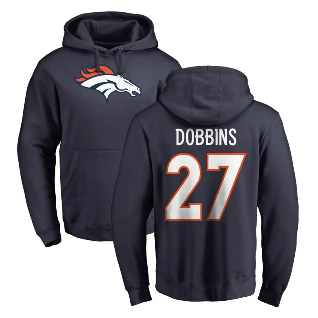 Kooe D.Broncos #27 J.K. Dobbins Player Navy Pullover Hoodie Limited Stitched Jerseys