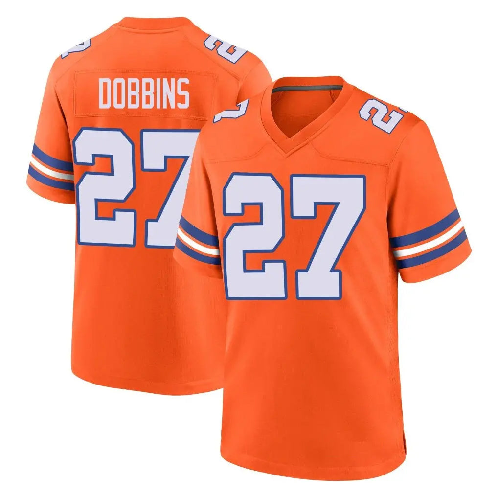 Kooe D.Broncos #27 J.K. Dobbins Player Orange Alternate Collection Throwback Game Stitched Jerseys