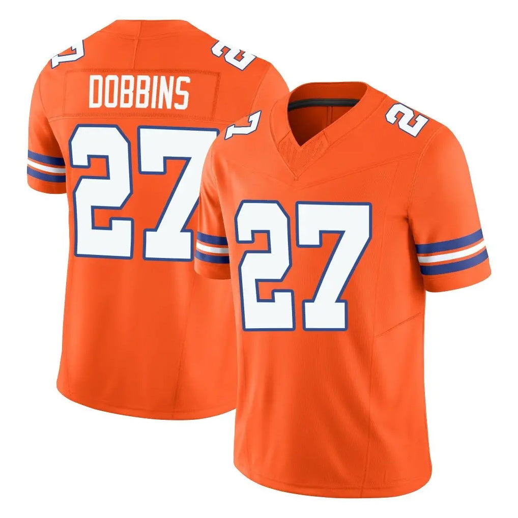 Kooe D.Broncos #27 J.K. Dobbins Player Orange Limited Alternate Vapor F.U.S.E. Throwback Game Stitched Jerseys
