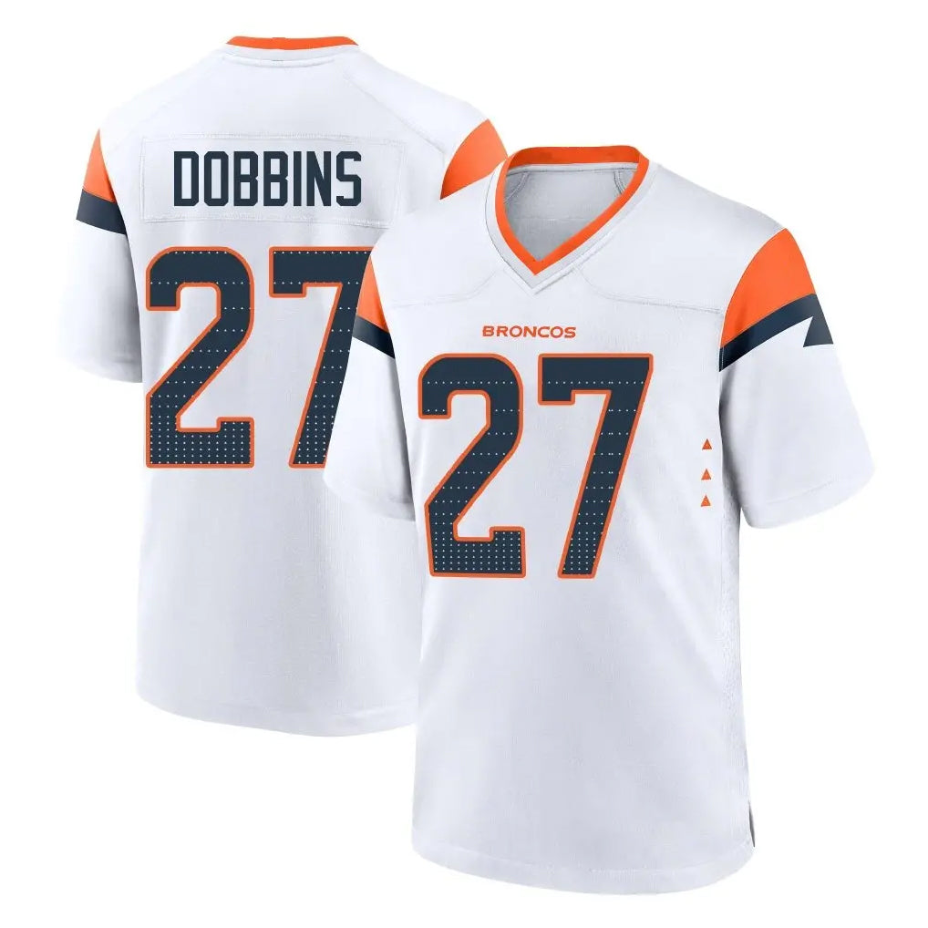 Kooe D.Broncos #27 J.K. Dobbins Player White Home Game Stitched Jerseys