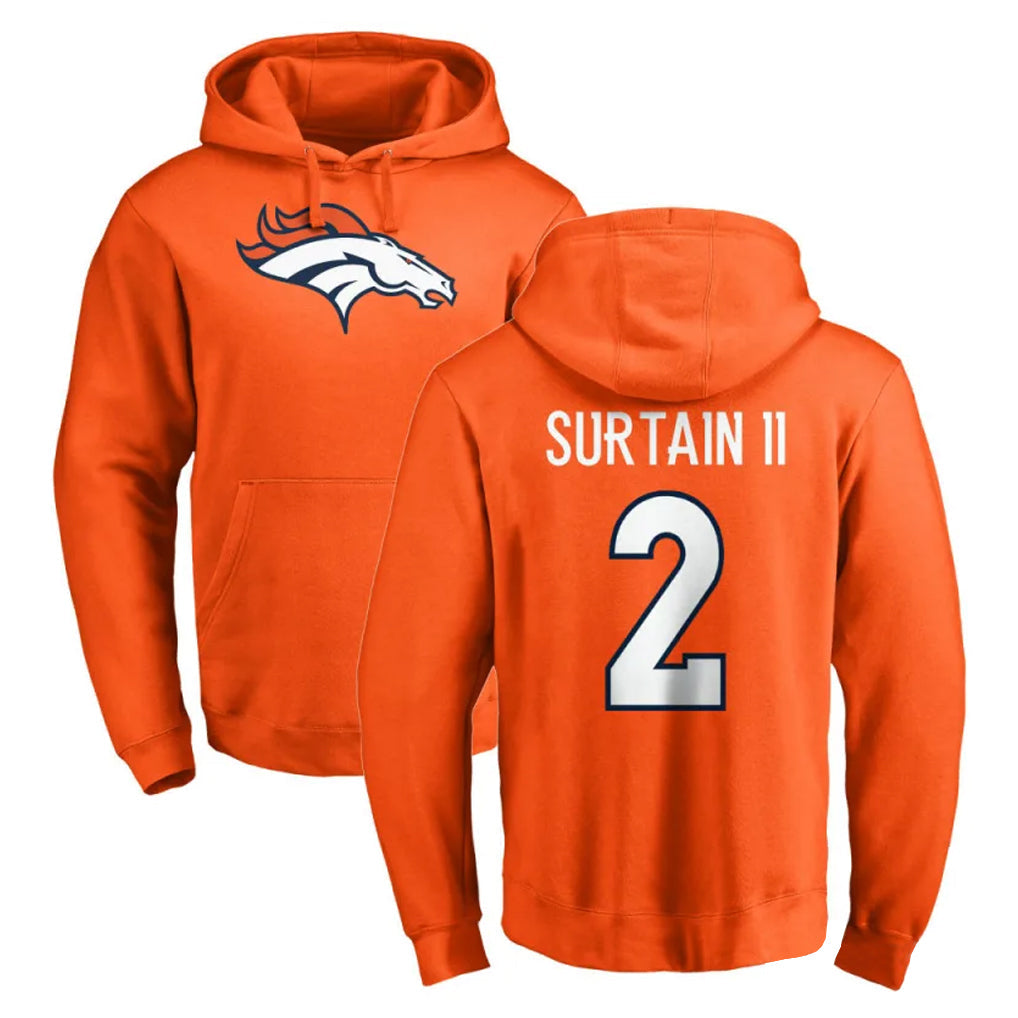 Kooe D.Broncos #2 Pat Surtain II Player Orange Pullover Hoodie Limited Stitched Jerseys