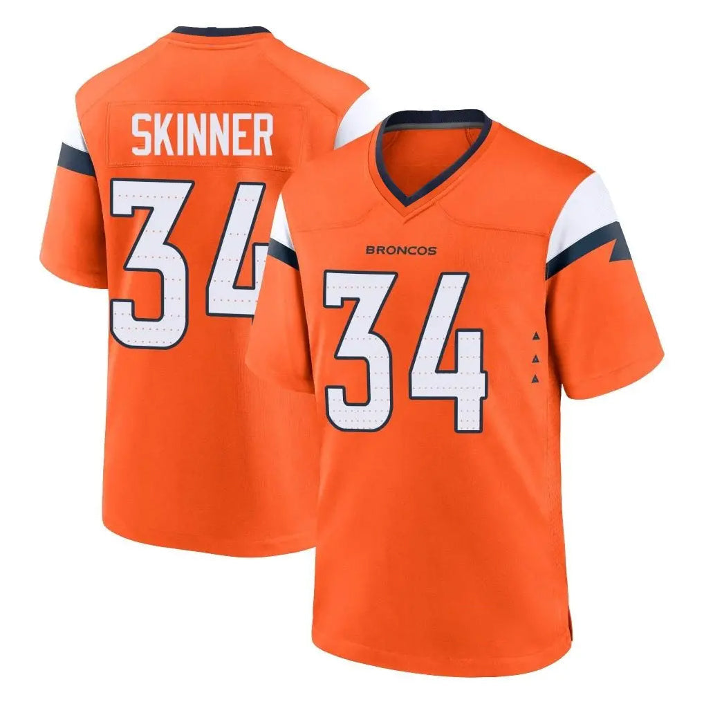 Kooe D.Broncos #34 JL Skinner Player Orange Home Game Stitched Jerseys
