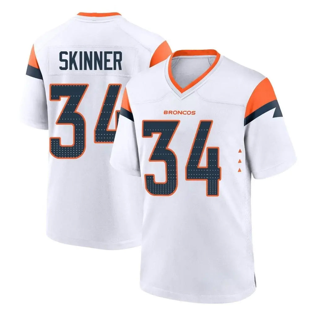 Kooe D.Broncos #34 JL Skinner Player White Home Game Stitched Jerseys