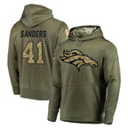 Kooe D.Broncos #41 Drew Sanders Player Olive Salute to Service Pullover Hoodies Home Game Stitched Jerseys