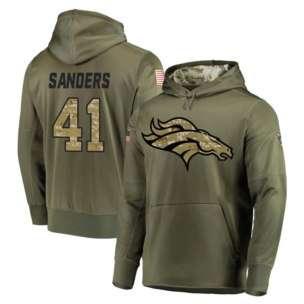 Kooe D.Broncos #41 Drew Sanders Player Olive Salute to Service Pullover Hoodies Home Game Stitched Jerseys
