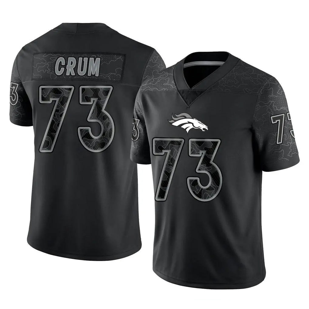 Kooe D.Broncos #73 Frank Crum Player Black Reflective Limited Stitched Jerseys