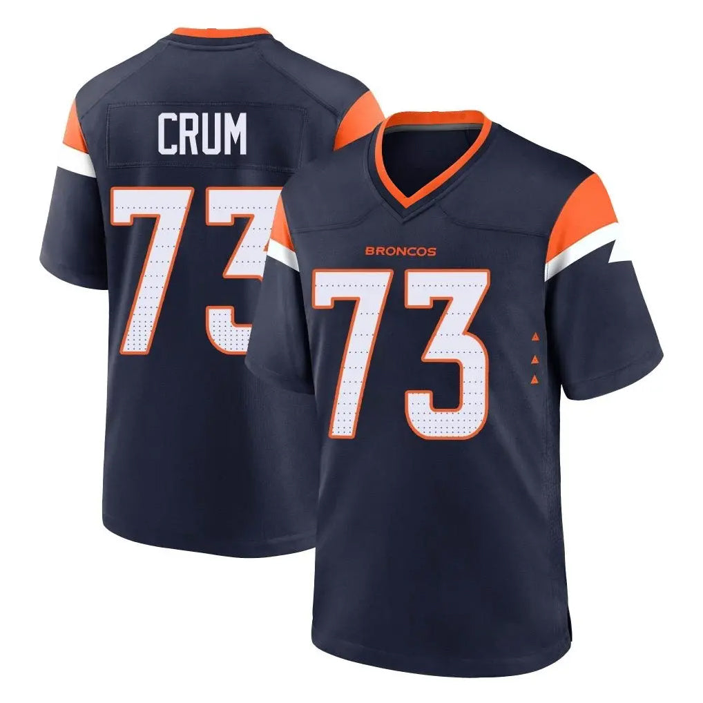 Kooe D.Broncos #73 Frank Crum Player Navy Home Game Stitched Jerseys