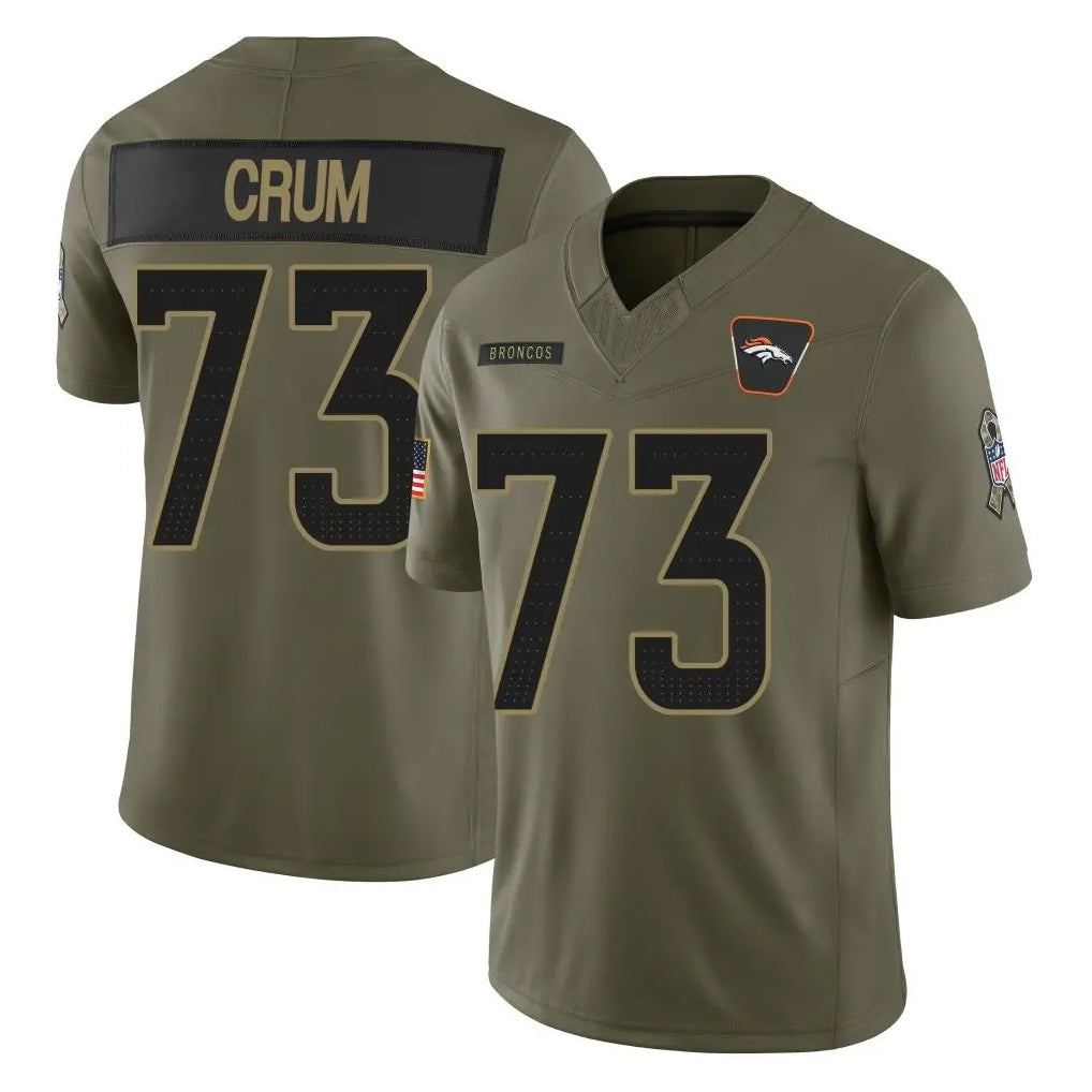 Kooe D.Broncos #73 Frank Crum Player Olive 2025 Salute To Service Limited Home Game Stitched Jerseys