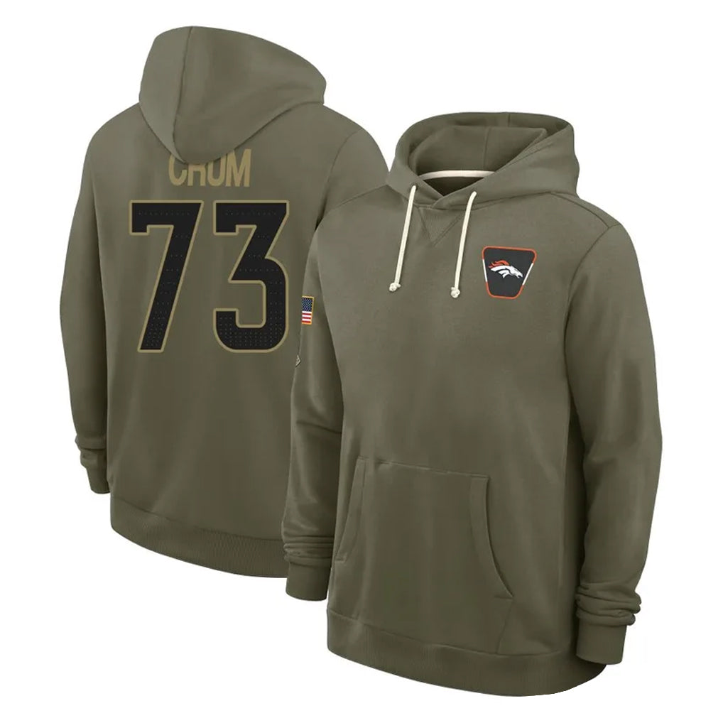 Kooe D.Broncos #73 Frank Crum Player Olive Salute to Service Pullover Hoodies Limited Stitched Jerseys