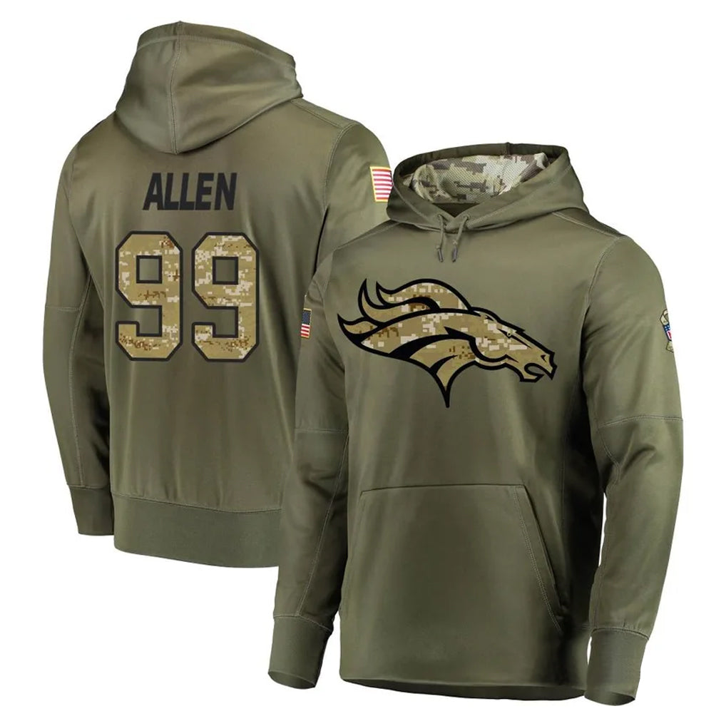 Kooe D.Broncos #99 Zach Allen Player Olive Salute to Service Pullover Hoodies Home Game Stitched Jerseys