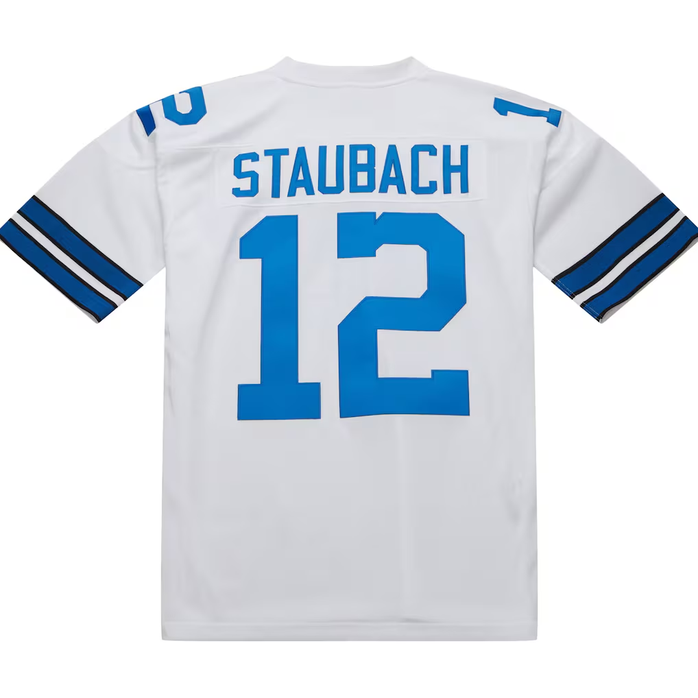 Kooe D.Cowboys 1975 #12 Roger Staubach Mitchell & Ness White Authentic Throwback Retired Player Stitched Puhic  Jersey
