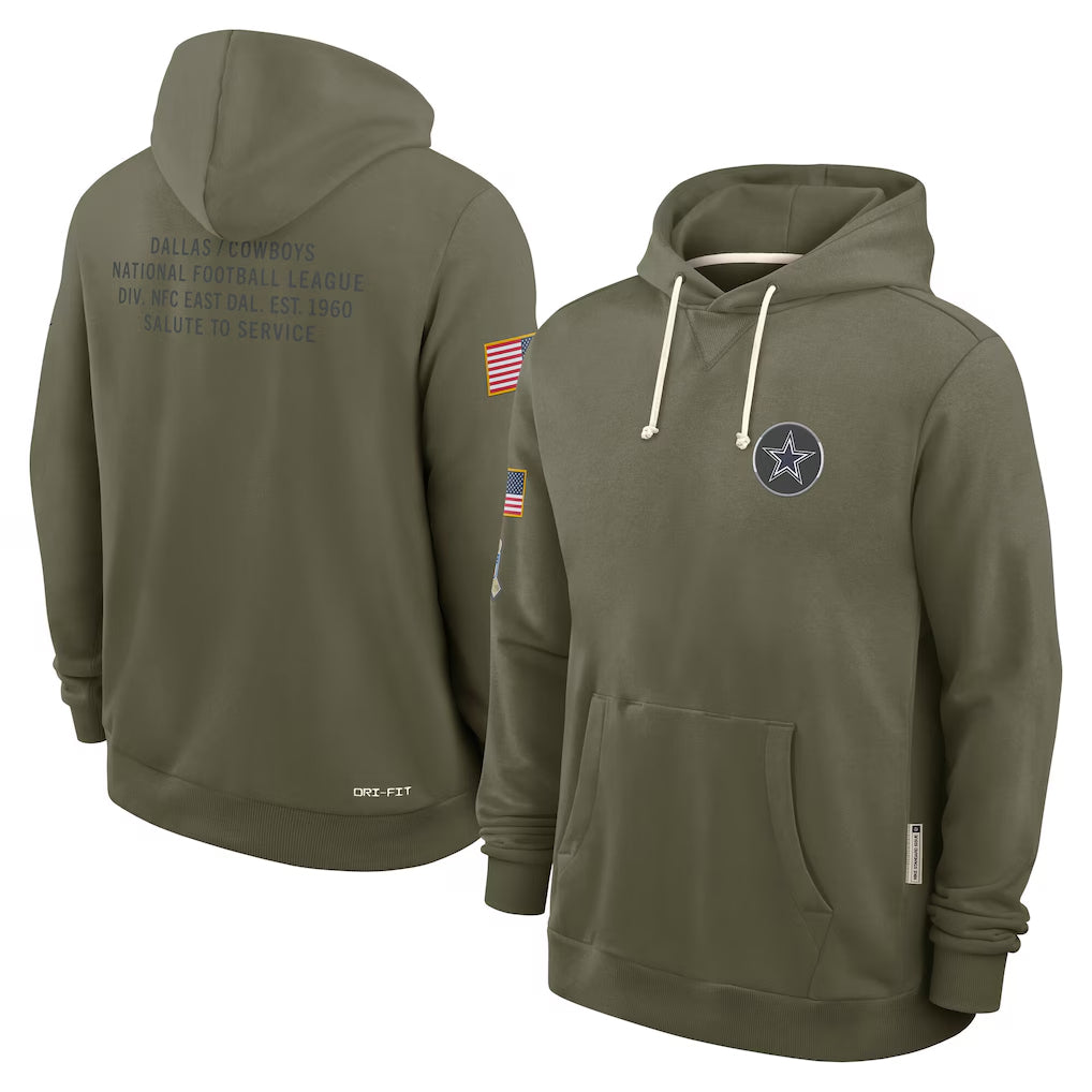 Kooe D.Cowboys Olive Salute to Service Pullover Hoodies Limited Blank Player Stitched Jerseys