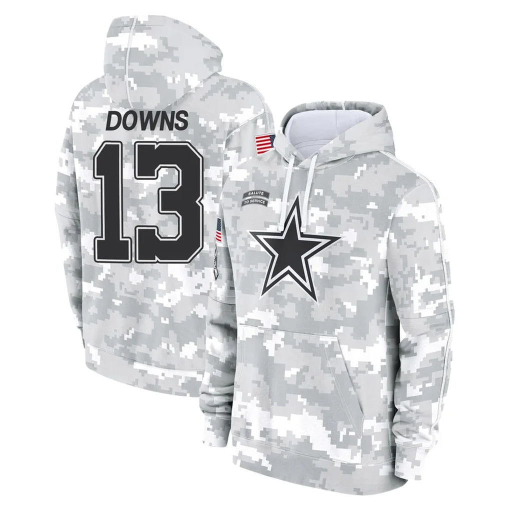 Kooe D.Cowboys #13 Caleb Downs Player Arctic Camo Salute to Service Hoodies Limited Game Stitched Jerseys