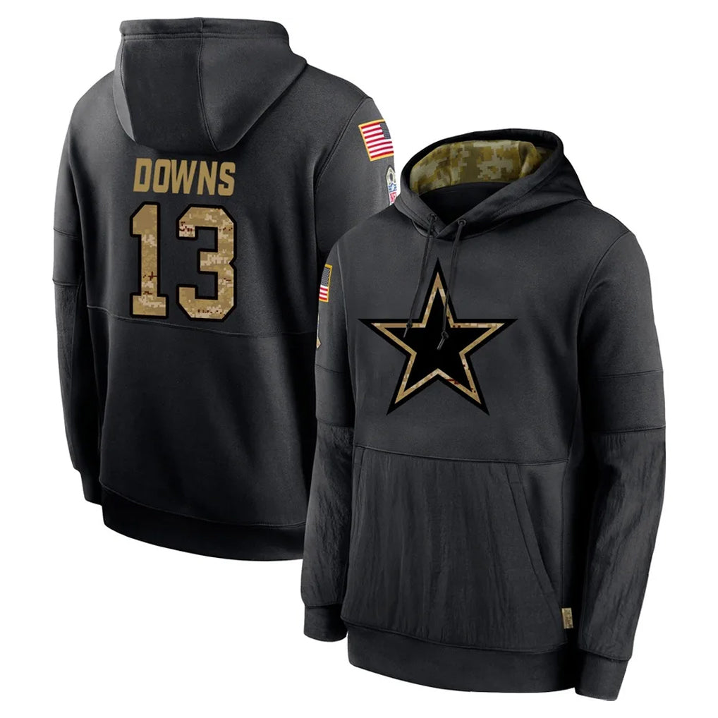 Kooe D.Cowboys #13 Caleb Downs Player Black Salute to Service Pullover Hoodies Limited Stitched Jerseys