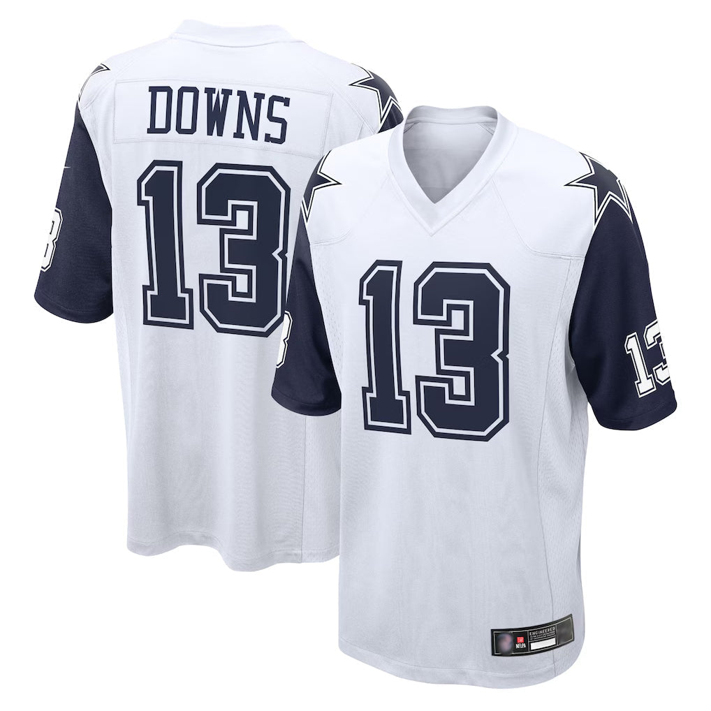 Kooe D.Cowboys #13 Caleb Downs Player White-Navy Home Game Stitched Jerseys
