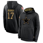 Kooe D.Cowboys #17 Brandon Aubrey Player Black Salute to Service Pullover Hoodies Limited Stitched Jerseys