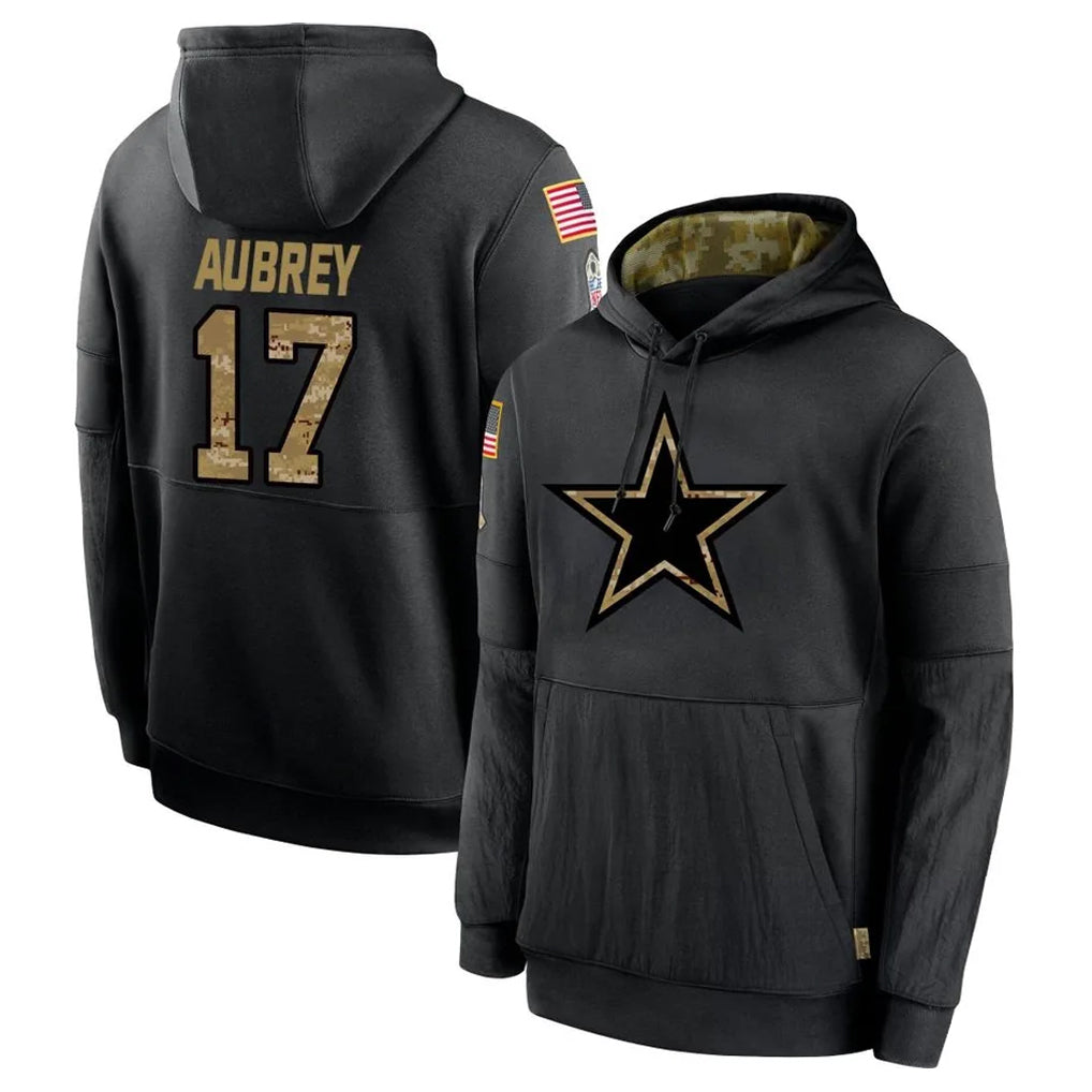 Kooe D.Cowboys #17 Brandon Aubrey Player Black Salute to Service Pullover Hoodies Limited Stitched Jerseys